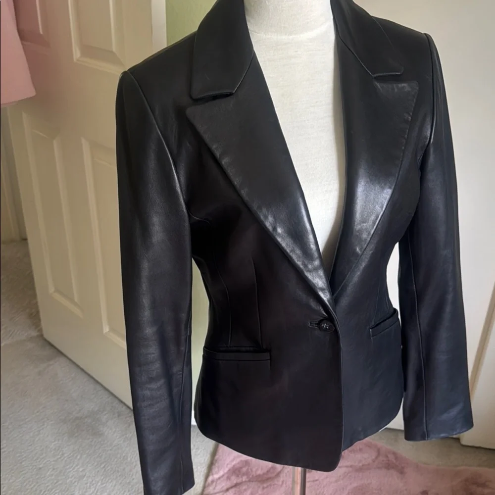 Women's Black Leather Jacket - Picture 2 of 16